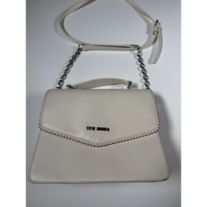 Steve Madden  Casual Cream Saffiano Faux Leather Chain Link Crossbody Bag